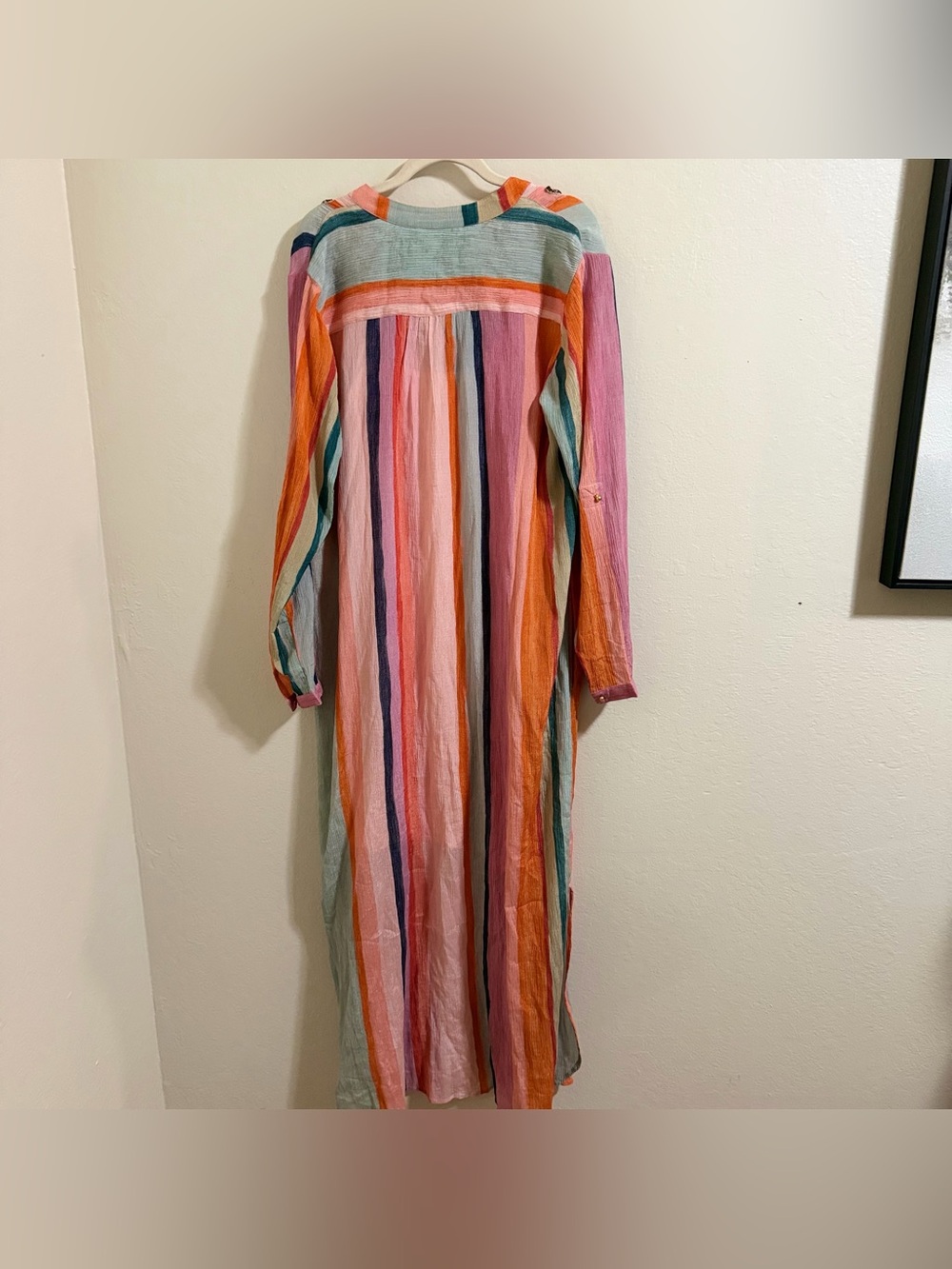 Soft Surroundings Aruba Striped Embroidered Gauze Caftan Maxi Dress M NWT - Picture 14 of 15